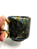 Unique and Beautiful Labradorite Tea Cup with a golden metal handle - ONLY 1 CUP