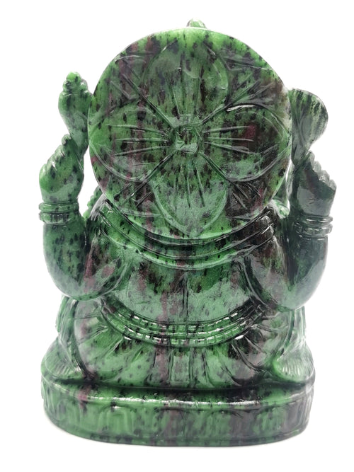 Ruby Ziosite Handmade Carving of Ganesh - Lord Ganesha Idol | Figurine in Crystals and Gemstones - 5.5 inches and 1.57 kg (3.45 lb)
