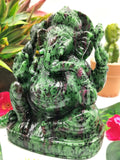 Ruby Ziosite Handmade Carving of Ganesh - Lord Ganesha Idol | Figurine in Crystals and Gemstones - 5.5 inches and 1.57 kg (3.45 lb)