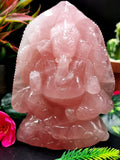 Majestic Rose Quartz Handmade Carving of Ganesh - Lord Ganesha Idol| Sculpture in Crystals - Reiki/Chakra/Healing - 6 in & 1.11 kg (2.44 lb)