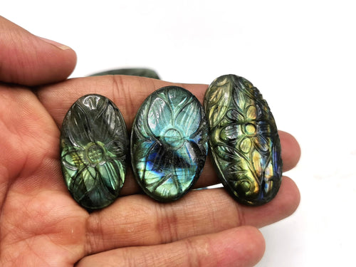 Set of seven (7) miniature floral carvings for pendant in labradorite stone - gemstone/crystal jewelry  - 7 PIECES ONLY