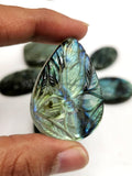Set of seven (7) miniature floral carvings for pendant in labradorite stone - gemstone/crystal jewelry  - 7 PIECES ONLY