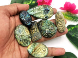 Miniature floral carvings for pendant in labradorite stone set of 7 - gemstone/crystal jewelry |Reiki/Chakra/Healing - 7 PIECES ONLY