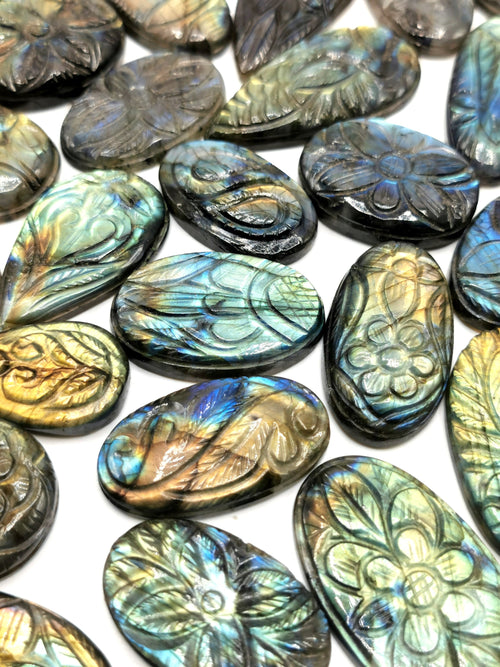 Floral miniature carvings for pendant in labradorite stone wholesale set - gemstone/crystal jewelry |Reiki/Chakra - 40-45 PIECES SET