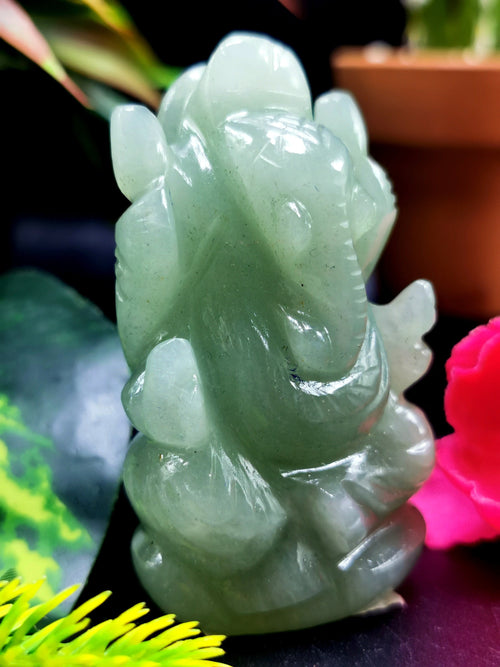 Light Green Aventurine Handmade Carving of Ganesh - Lord Ganesha Idol in Crystals/Gemstone - Reiki/Chakra/Healing - 2.5 in and 85 gms