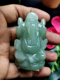 Light Green Aventurine Handmade Carving of Ganesh - Lord Ganesha Idol in Crystals/Gemstone - Reiki/Chakra/Healing - 2.5 in and 85 gms