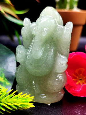 Light Green Aventurine Handmade Carving of Ganesh - Lord Ganesha Idol in Crystals/Gemstone - Reiki/Chakra/Healing - 2.5 in and 85 gms