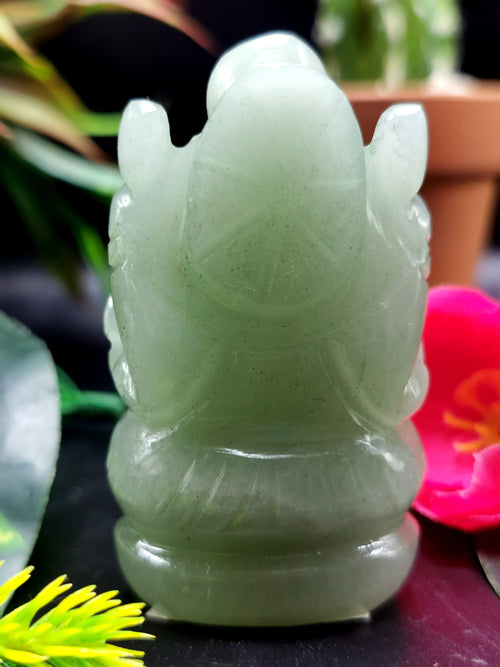 Light Green Aventurine Handmade Carving of Ganesh - Lord Ganesha Idol in Crystals/Gemstone - Reiki/Chakra/Healing - 2.5 in and 85 gms