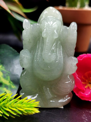 Light Green Aventurine Handmade Carving of Ganesh - Lord Ganesha Idol in Crystals/Gemstone - Reiki/Chakra/Healing - 2.5 in and 85 gms