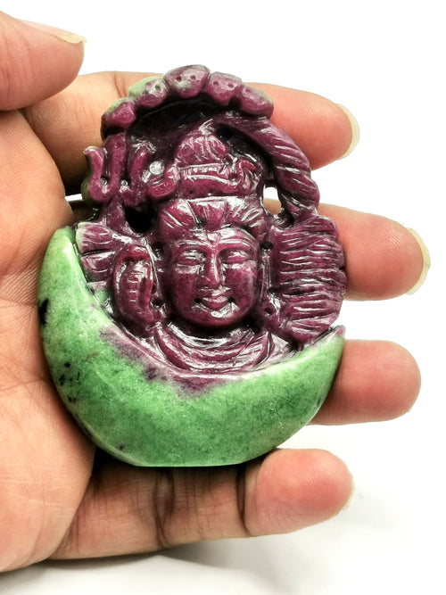 Shiva Head Handmade in Ruby Ziosite Carving - Lord Shivshankar in crystals and gemstones | Reiki/Chakra/Healing - 2.5 inch and 620 carats