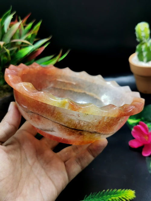 Beautiful red quartz designer hand carved bowls - 6 inches and 430 gms (0.95 lb) - ONE BOWL ONLY