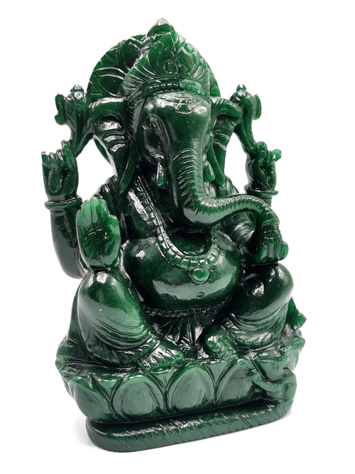 Dark Green Aventurine Handmade Carving of Ganesh - Lord Ganesha Idol in Crystals/Gemstone - Reiki/Chakra/Healing -8 in and 2.52 kg (5.54 lb)