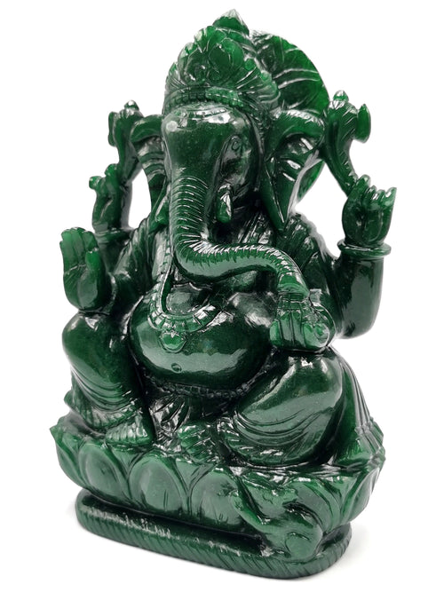 Dark Green Aventurine Handmade Carving of Ganesh - Lord Ganesha Idol in Crystals/Gemstone - Reiki/Chakra/Healing -8 in and 2.52 kg (5.54 lb)