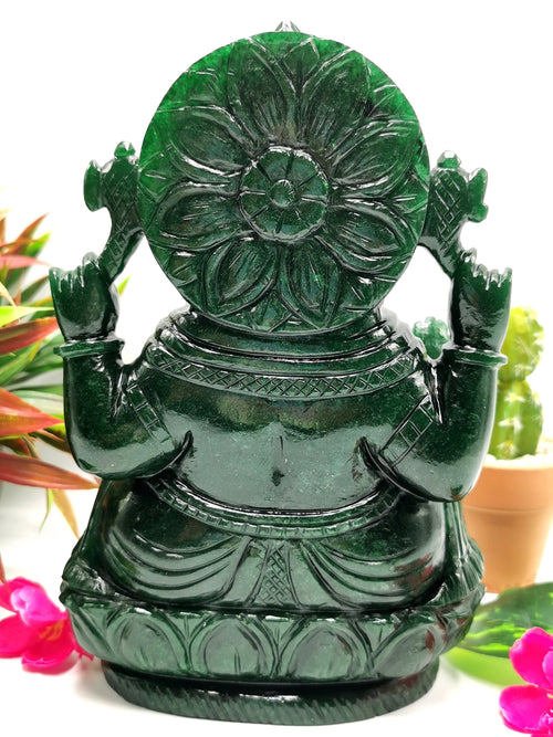 Dark Green Aventurine Handmade Carving of Ganesh - Lord Ganesha Idol in Crystals/Gemstone - Reiki/Chakra/Healing -8 in and 2.52 kg (5.54 lb)