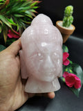 Large Rose Quartz Buddha Face/Head - handmade carving of serene face of Lord Buddha - crystal/reiki/healing - 5 inches and 0.95 kg (2.1 lb)