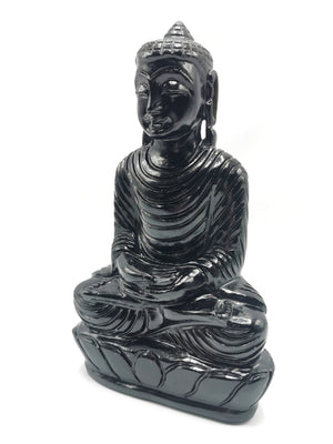 Black Obsidian Buddha - handmade carving of serene and meditating Lord Buddha - crystal/reiki/healing - 8 inches and 1.34 kg (2.95lb)