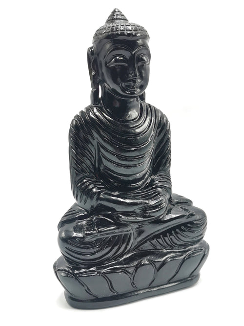 Black Obsidian Buddha - handmade carving of serene and meditating Lord Buddha - crystal/reiki/healing - 8 inches and 1.34 kg (2.95lb)