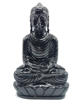 Black Obsidian Buddha - handmade carving of serene and meditating Lord Buddha - crystal/reiki/healing - 8 inches and 1.34 kg (2.95lb)