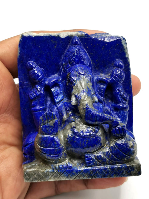Lapis Lazuli Handmade Carving of Ganesh - Lord Ganesha Idol |Sculpture in Crystals/Gemstones - Reiki/Chakra/Healing - 2.7 inches and 320 gms