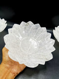 Beautiful white quartz hand carved lotus bowls - 7 inches diameter and 730 gms (1.60 lb) - ONE BOWL ONLY