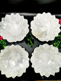 Beautiful white quartz hand carved lotus bowls - 7 inches diameter and 730 gms (1.60 lb) - ONE BOWL ONLY