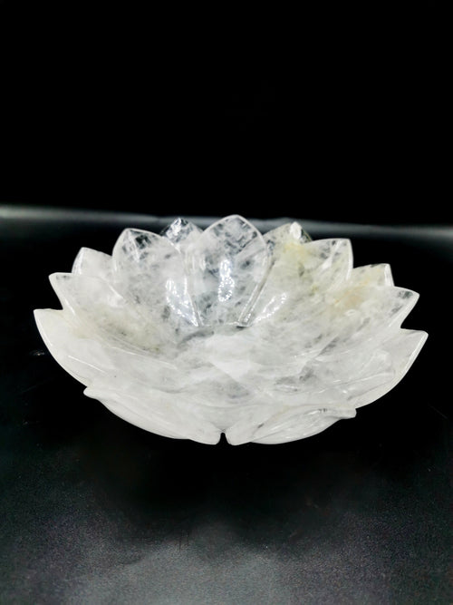Beautiful clear quartz (spathik) hand carved lotus bowls - 7 inches diameter and 740 gms (1.63 lb) - ONE BOWL ONLY