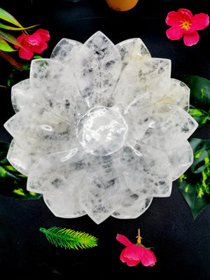 Beautiful clear quartz (spathik) hand carved lotus bowls - 7 inches diameter and 740 gms (1.63 lb) - ONE BOWL ONLY