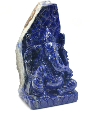 Lapis Lazuli Handmade Carving of Ganesh - Lord Ganesha Idol |Sculpture in Crystals/Gemstones - Reiki/Chakra/Healing - 4 inches and 390 gms