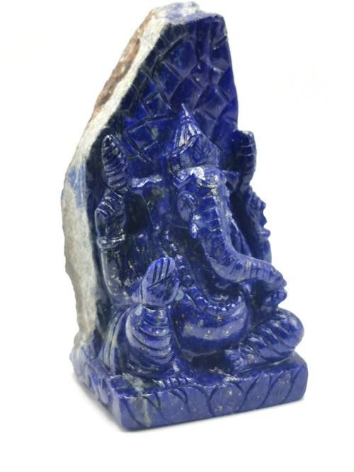 Lapis Lazuli Handmade Carving of Ganesh - Lord Ganesha Idol |Sculpture in Crystals/Gemstones - Reiki/Chakra/Healing - 4 inches and 390 gms