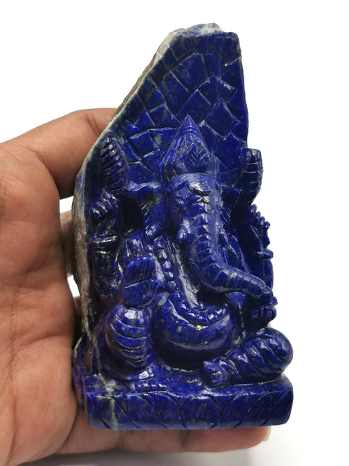 Lapis Lazuli Handmade Carving of Ganesh - Lord Ganesha Idol |Sculpture in Crystals/Gemstones - Reiki/Chakra/Healing - 4 inches and 390 gms