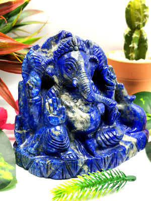 Lapis Lazuli Handmade Carving of Ganesh - Lord Ganesha Idol |Sculpture in Crystals/Gemstones - Reiki/Chakra/Healing - 4 inches and 970 gms