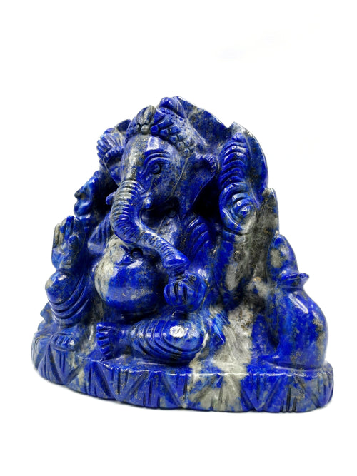 Lapis Lazuli Handmade Carving of Ganesh - Lord Ganesha Idol |Sculpture in Crystals/Gemstones - Reiki/Chakra/Healing - 4 inches and 970 gms