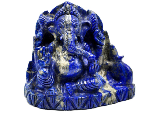 Lapis Lazuli Handmade Carving of Ganesh - Lord Ganesha Idol |Sculpture in Crystals/Gemstones - Reiki/Chakra/Healing - 4 inches and 970 gms