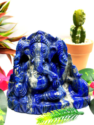 Lapis Lazuli Handmade Carving of Ganesh - Lord Ganesha Idol |Sculpture in Crystals/Gemstones - Reiki/Chakra/Healing - 4 inches and 970 gms