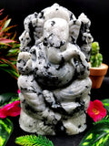 Large Moonstone Handmade Carving of Ganesh - Lord Ganesha Idol | Figurine in Crystals and Gemstones- 7.5 inch and 3.2 kg (7.0 lb)