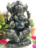 Labradorite Handmade Carving of Ganesh with blue flash - Lord Ganesha Idol | Figurine in Crystals and Gemstones - 9 inches and 3 kg (6.6 lb)