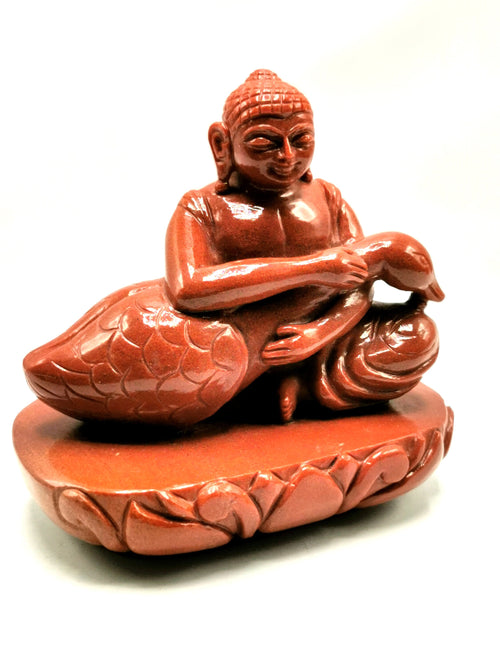 Red Aventurine Buddha with a swan - handmade carving of serene meditating Lord Buddha - crystal/reiki/healing - 5 inch and 1.27 kg (2.79 lb)