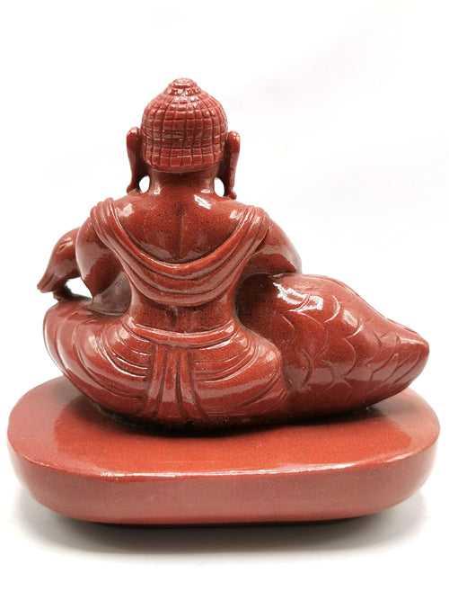 Red Aventurine Buddha with a swan - handmade carving of serene meditating Lord Buddha - crystal/reiki/healing - 5 inch and 1.27 kg (2.79 lb)