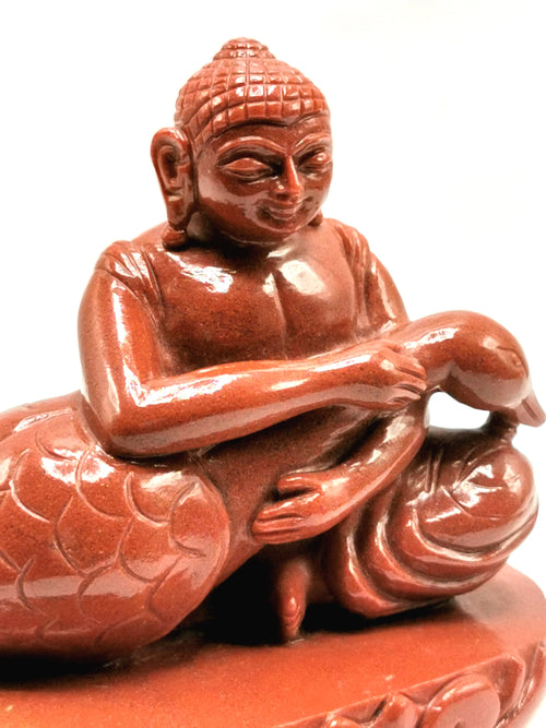 Red Aventurine Buddha with a swan - handmade carving of serene meditating Lord Buddha - crystal/reiki/healing - 5 inch and 1.27 kg (2.79 lb)