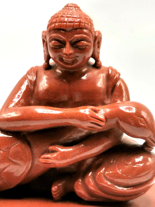 Red Aventurine Buddha with a swan - handmade carving of serene meditating Lord Buddha - crystal/reiki/healing - 5 inch and 1.27 kg (2.79 lb)