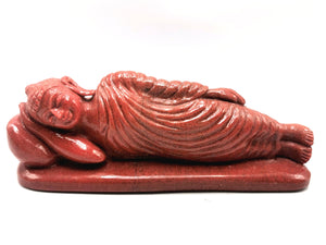 Red Aventurine Buddha in parinirvana position - handmade carving of serene Lord Buddha - crystal/reiki/healing - 6.2 inches and 480 gms