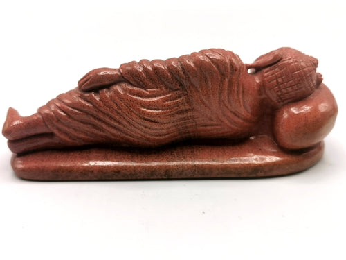 Red Aventurine Buddha in parinirvana position - handmade carving of serene Lord Buddha - crystal/reiki/healing - 6.2 inches and 480 gms