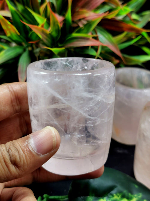Beautiful gemstone shot glass/goblet in rose quartz stone - carvings in gemstones and crystals - reiki/chakra/healing/energy - ONLY 1 PIECE