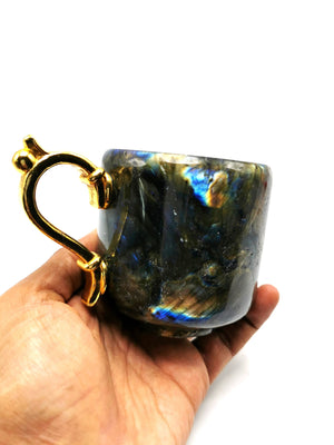 Unique and Beautiful Labradorite Tea Cup with a golden metal handle - ONLY 1 CUP