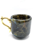 Unique and Beautiful Labradorite Tea Cup with a golden metal handle - ONLY 1 CUP