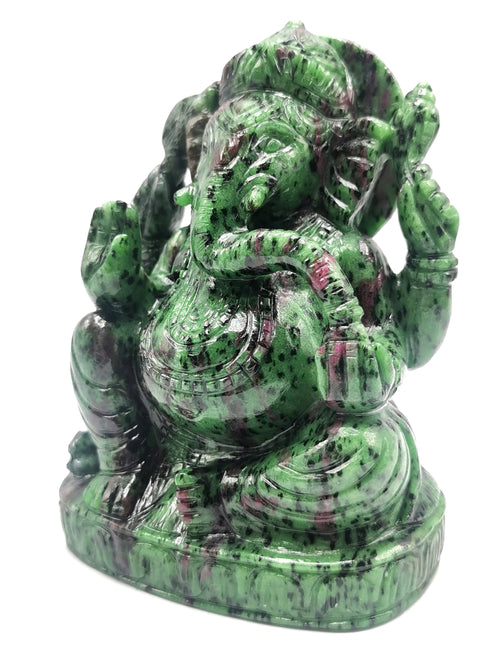 Ruby Ziosite Handmade Carving of Ganesh - Lord Ganesha Idol | Figurine in Crystals and Gemstones - 5.5 inches and 1.57 kg (3.45 lb)