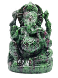 Ruby Ziosite Handmade Carving of Ganesh - Lord Ganesha Idol | Figurine in Crystals and Gemstones - 5.5 inches and 1.57 kg (3.45 lb)