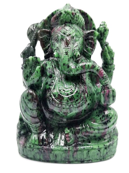 Ruby Ziosite Handmade Carving of Ganesh - Lord Ganesha Idol | Figurine in Crystals and Gemstones - 5.5 inches and 1.57 kg (3.45 lb)
