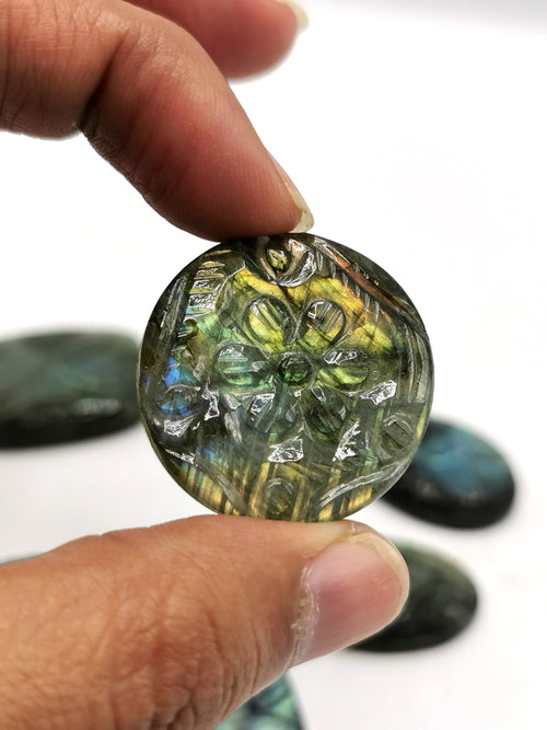 Set of seven (7) miniature floral carvings for pendant in labradorite stone - gemstone/crystal jewelry  - 7 PIECES ONLY