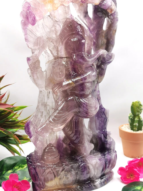 Multicolor Fluorite Handmade Carving of Dancing Ganesh -Lord Ganesha Idol in Crystals and Gemstones -Reiki/Chakra - 13 inches and 4.7 kg